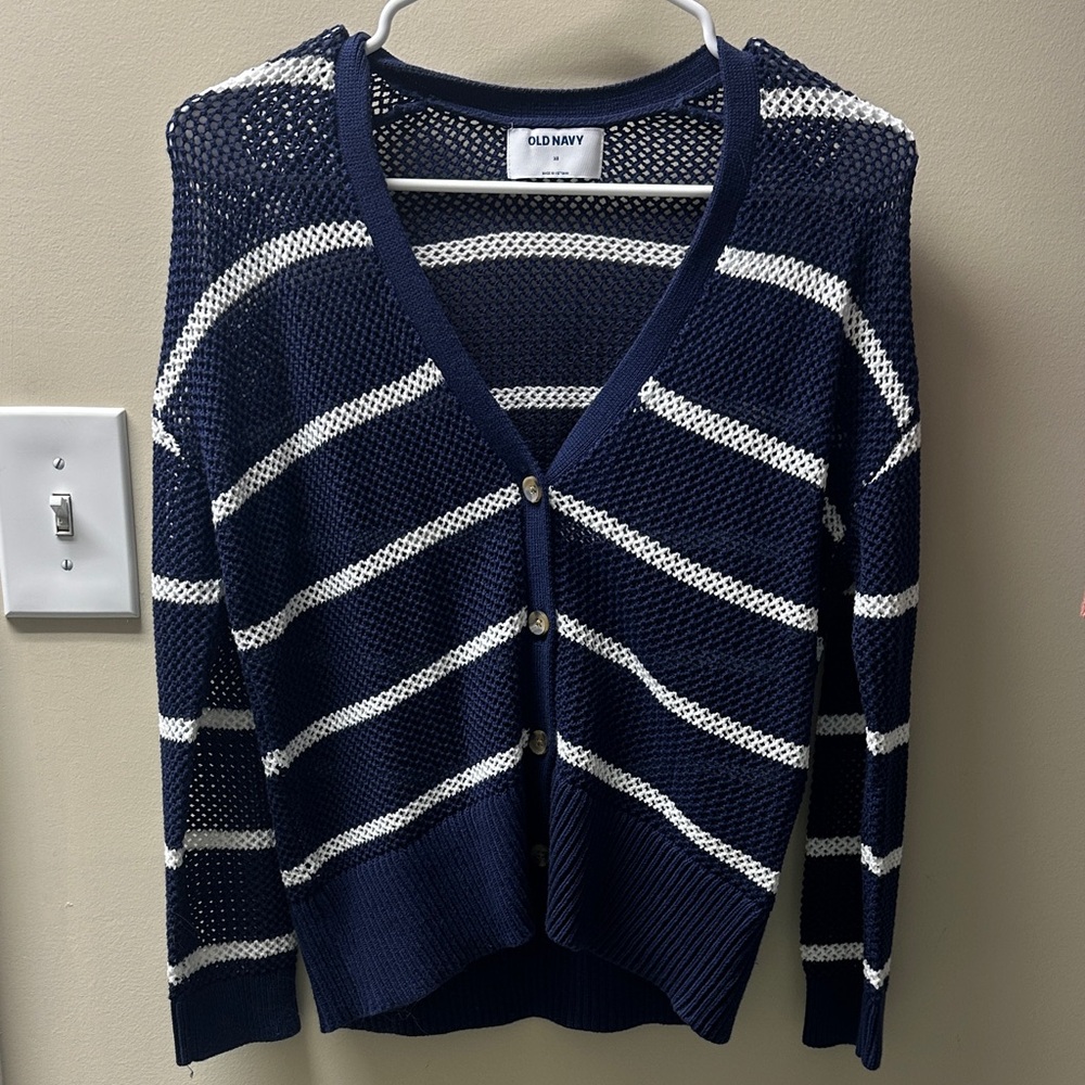 Old Navy Women's Navy and White Cardigan